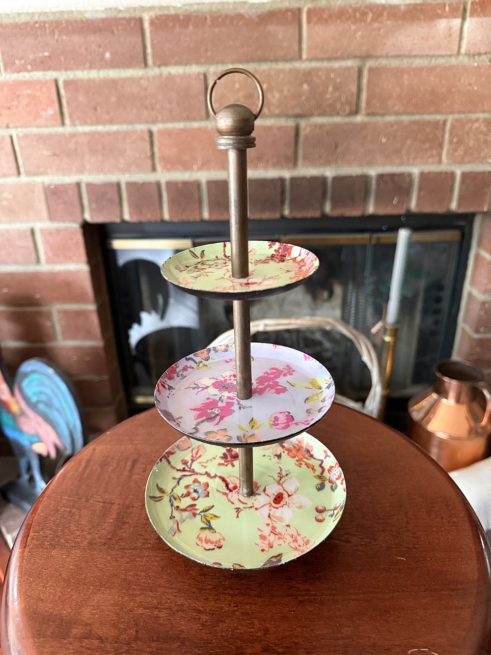 3 Tier Floral Jewelry Stand Shabby Chic Look
